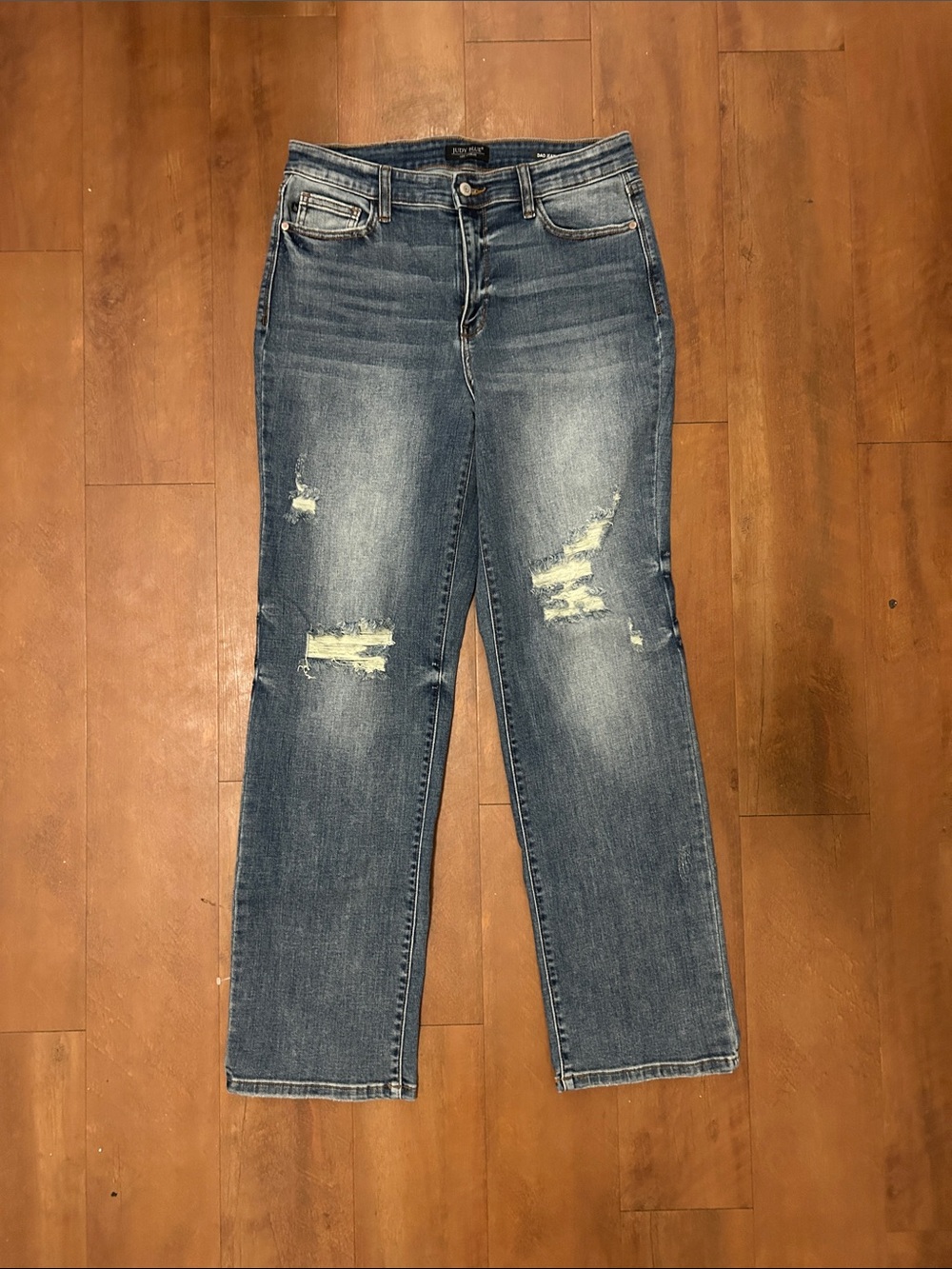 Judy Blue Distressed Medium Blue Straight Leg Jeans